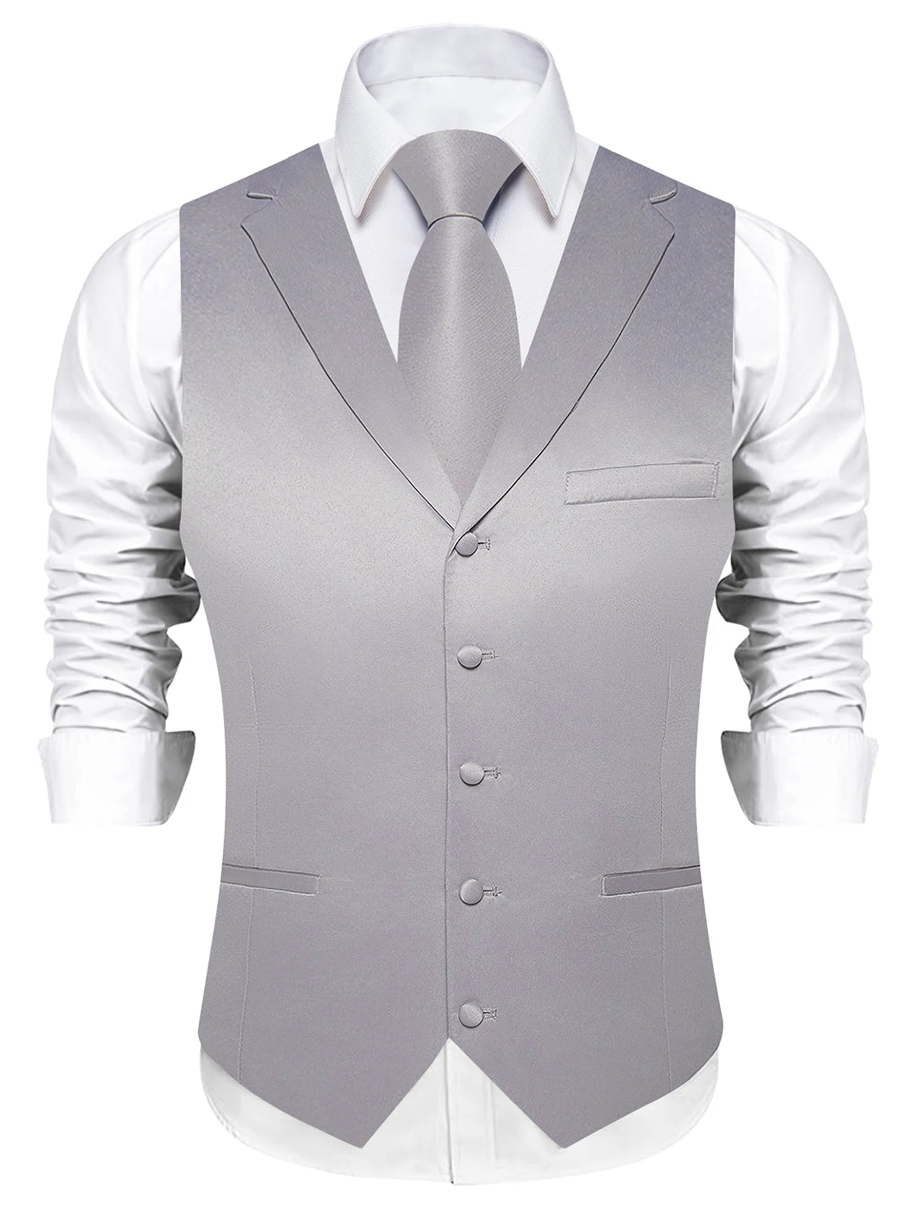 Men's Solid Suit Vest Tie Formal Waistcoat Matching Necktie Satin Qme