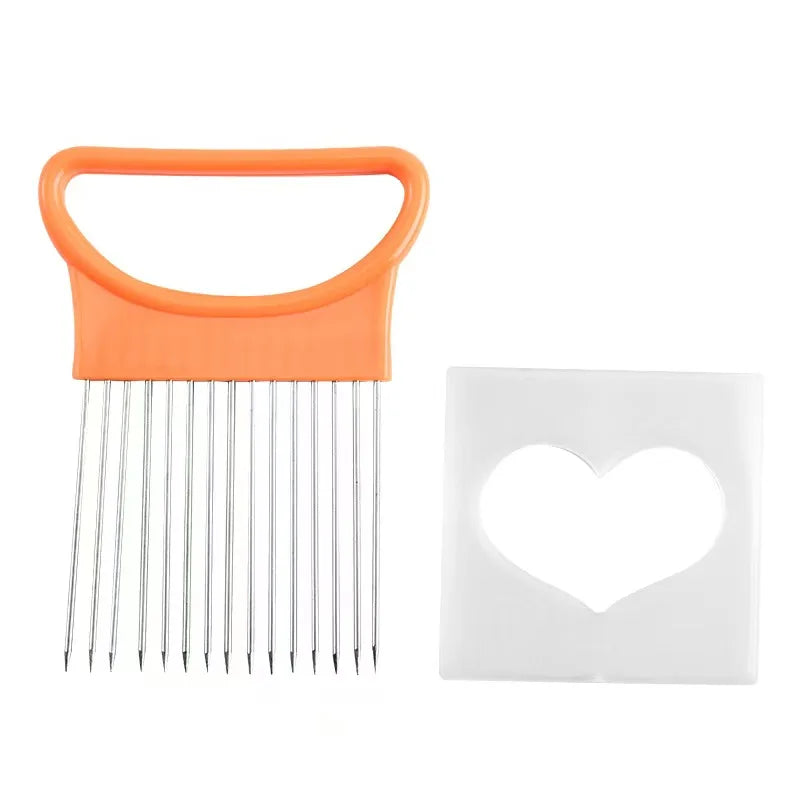 1Pc Effortlessly Slice Onions Colorful Onion Slicer Kitchen Stainless Steel Potato Chip Onion Holder for Vegetable Tomato Eggs Qme orange-1pcs