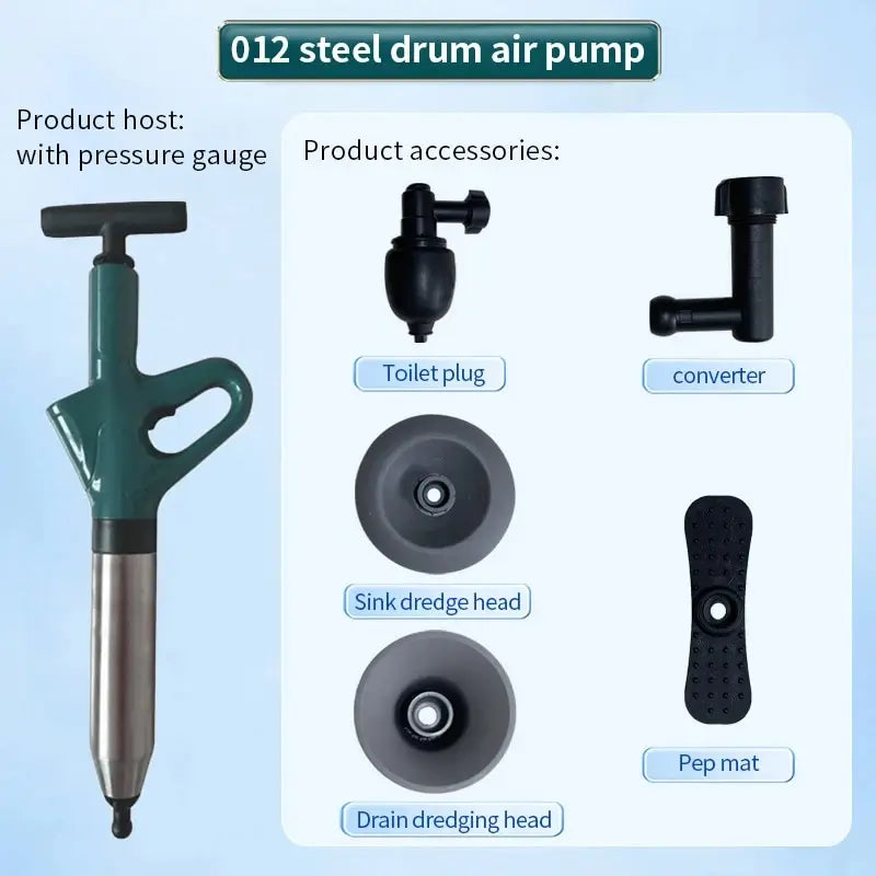 Stainless Steel Toilet Pipe Dredger Pneumatic Household High-pressure Dredging Tool Set Thickened Wall Cylinder Sturdy And Safe Qme