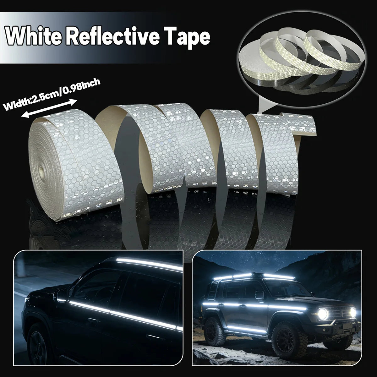 Reflective Car Stickers Outdoor Waterproof Warning Tapes White Red Fluorescent Yellow Reflectors Safety Strip Qme White 2.5cmX1M