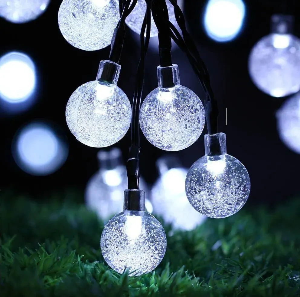 3M LED Light Crystal Ball Outdoor Garden Camping Light String 20 LED Lights Waterproof Garland Light Ramadan Decorations Qme White