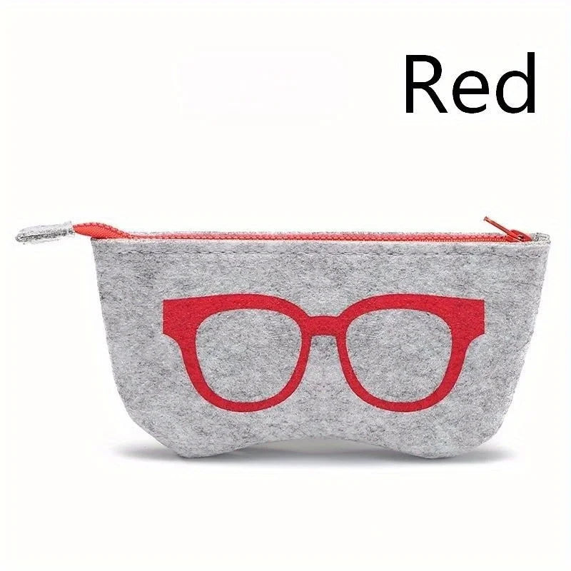 2PCS Soft Felt Eyeglasses Pouch with Zipper, Portable Sunglasses Storage Bag, Cute Glasses Print Protective Case for Men Women Qme