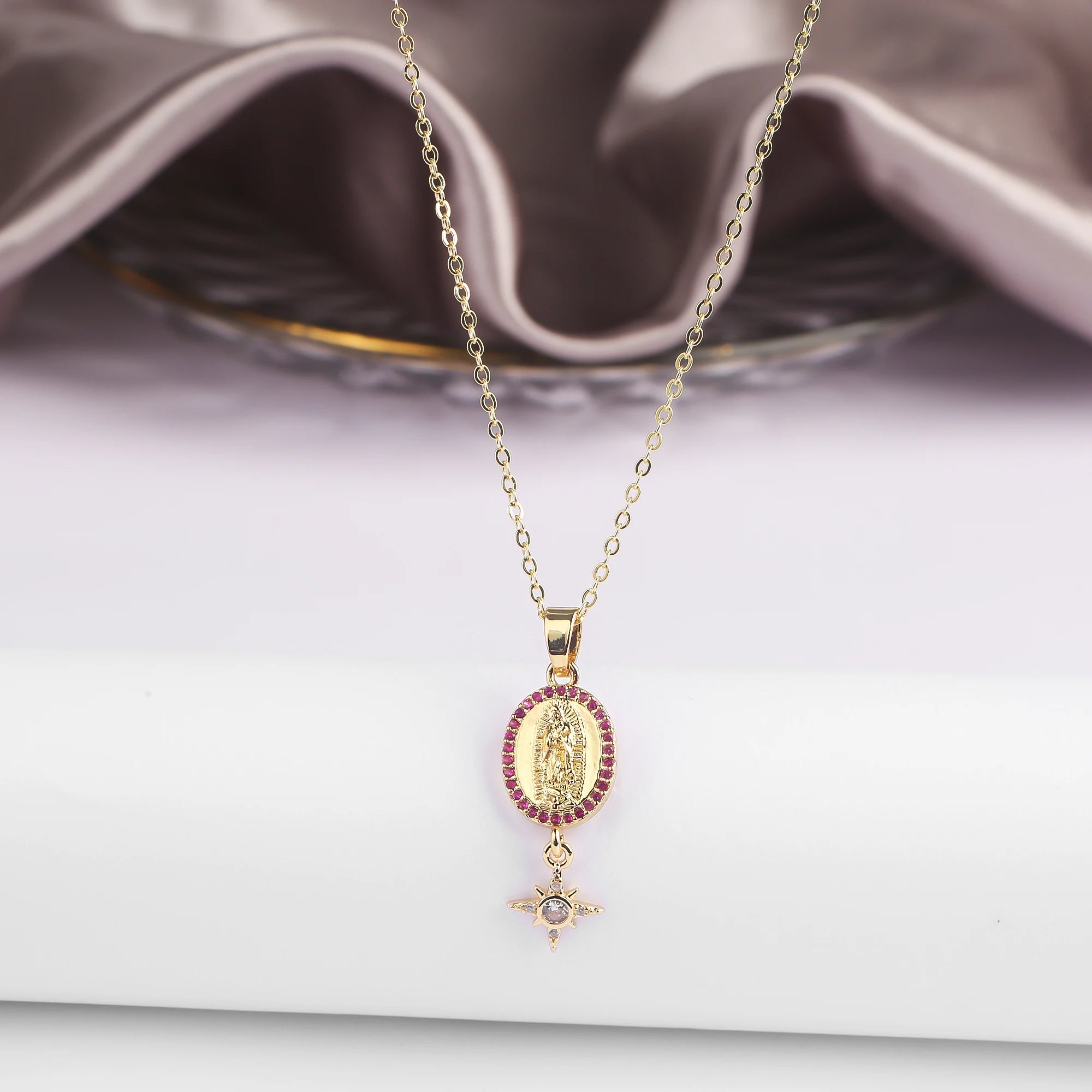 6 Color New Design Cute Female Crystal Zircon Necklace Classic St. Jude Cross Pendant Necklace For Women Men Party Jewelry Gifts Qme Style 8