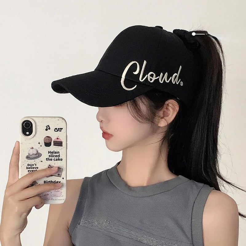 Women's Sun Hat Ponytail Hole Breathable Empty Baseball Cap Summer Qme