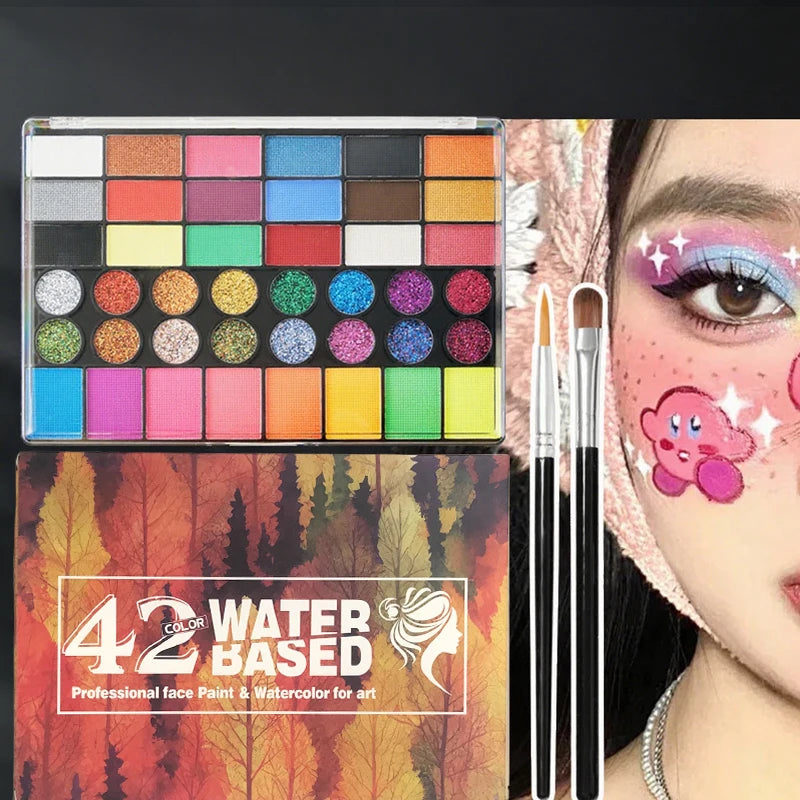 42 Colors UV Neon Face Paint Set Water Soluble Fluorescent Glitter Art Makeup for Body Painting Festivals Halloween Qme 42COLOR