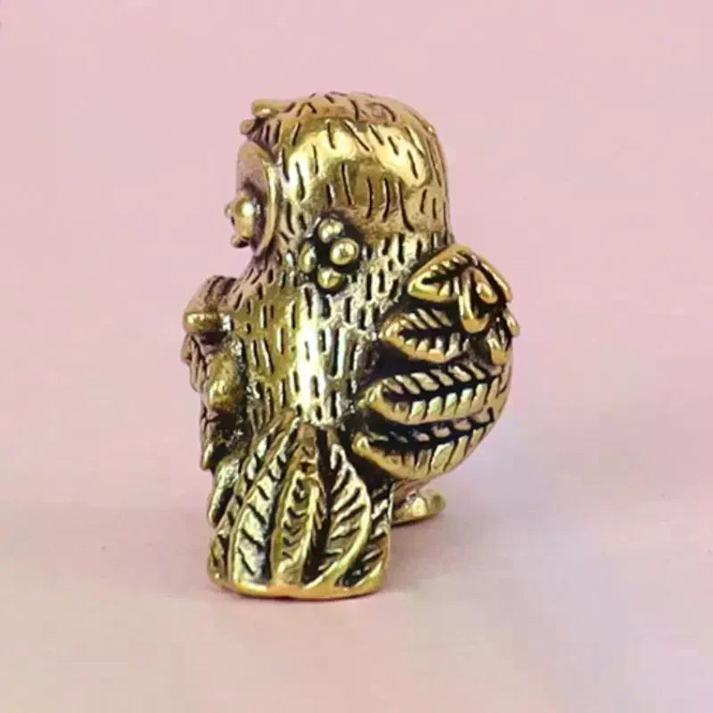 1Pcs Retro Bird Animal Figurines Mini Owl Statue Metal Brass Tea Pet Table Ornament Home Decoration Accessories Miniatures Craft Qme