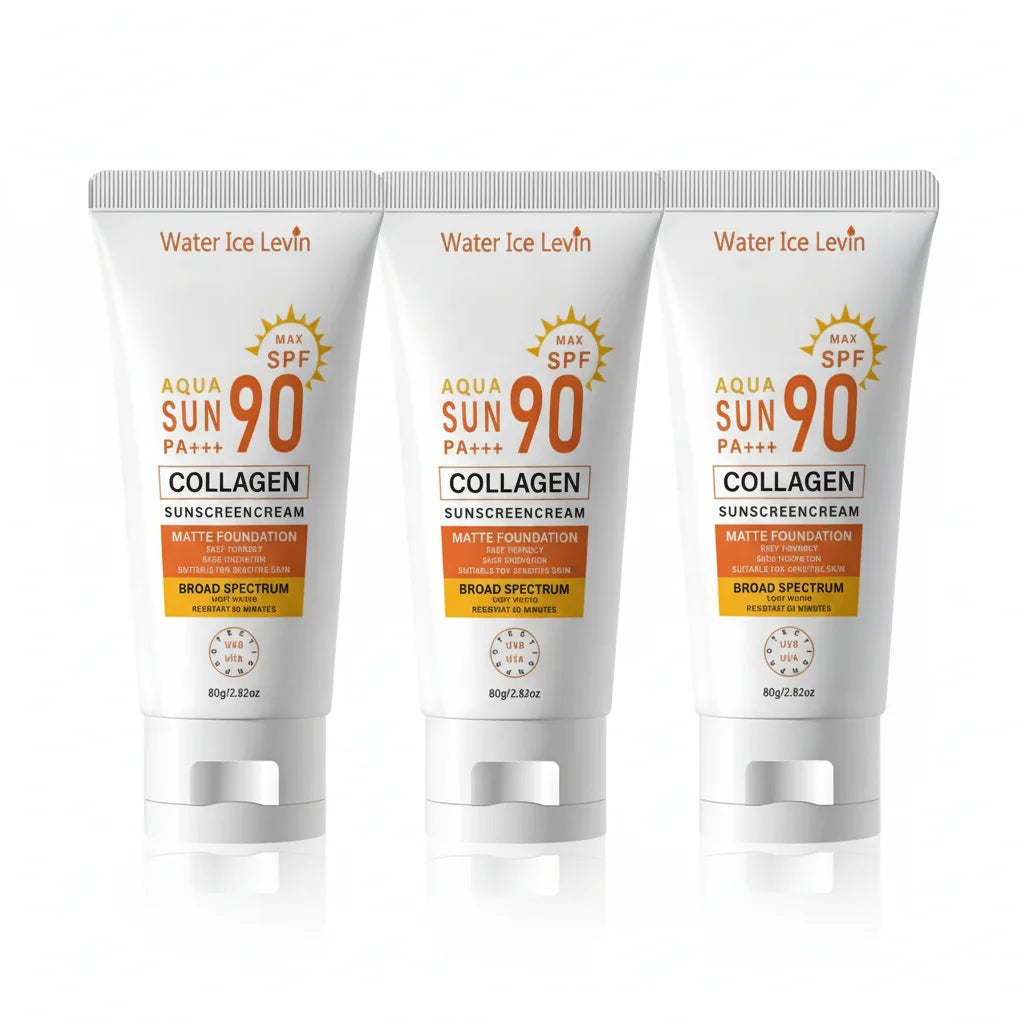 SPF 90 Collagen Sunscreen Cream, Matte Finish, Reef Friendly, 36H Hydration for Sensitive Skin Qme Ivory 80g