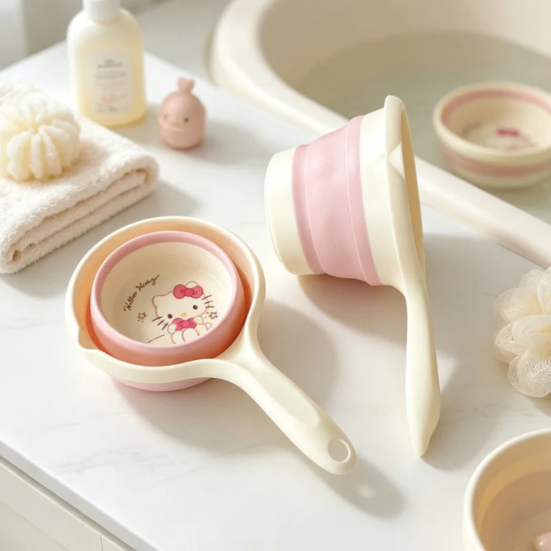 Hello Kitty Kuromi Folding Water Scoop Household Shampoo Scoop Silicone Telescopic Water Scoop for Students Qme