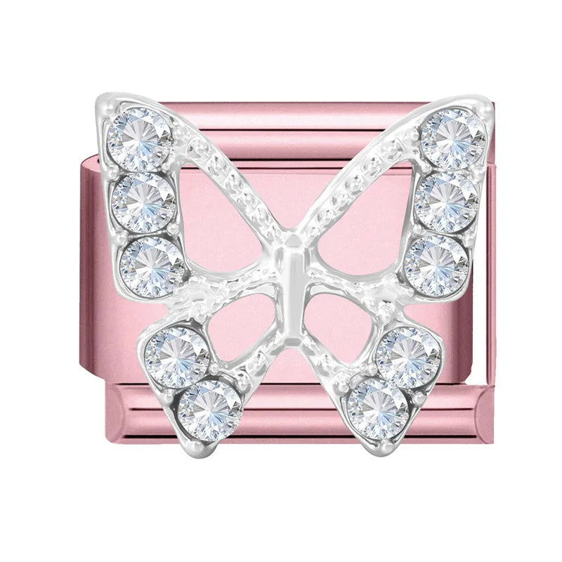 Wholesale Butterfly Bow Stars Love Heart Key Planet Shiny CZ Flower Italian Charms Fit 9mm Stainless Steel Bracelets Jewelrys Qme Style 38