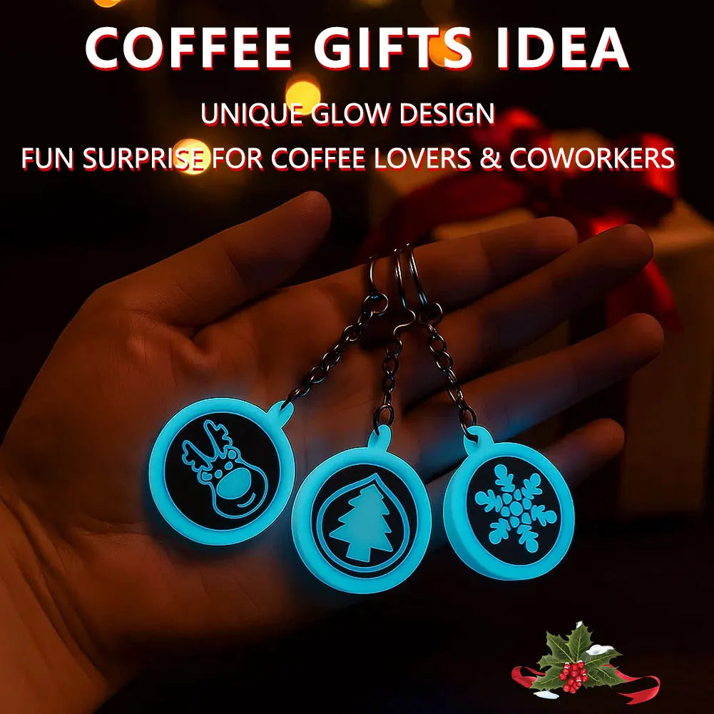 Christmas Coffee Cup Keychain Cute Charms Glow Dark White Parts Gifts Qme