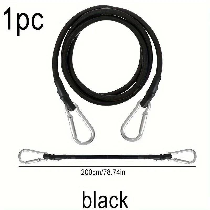 Heavy-duty bungee cord and hook, elastic rope, outdoor camping accessories, sturdy black straps for luggage, goods, cars, kayaks Qme