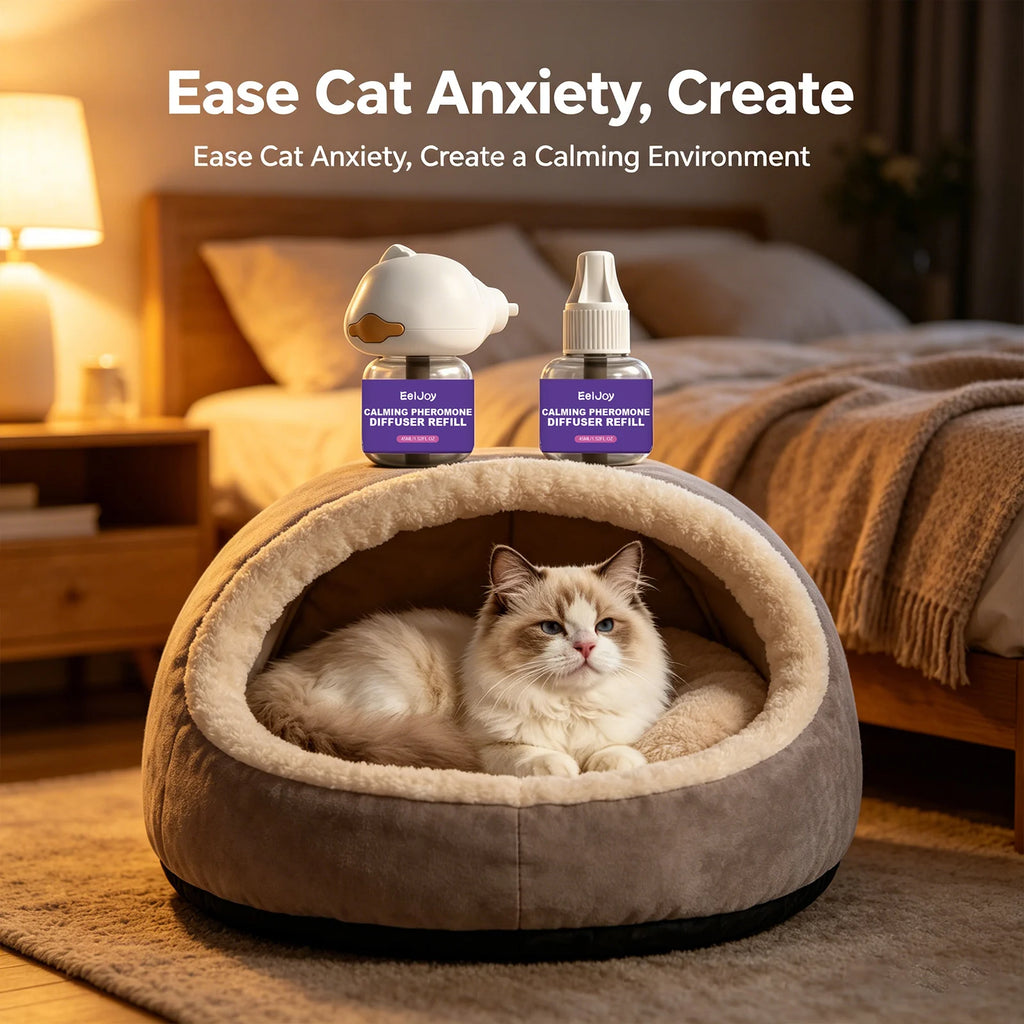 Cat Calming Pheromone Diffuser Kit Anxiety Relief Reduce Scratching Behavior Adapt Environment 3-in-1 Plug-In Calming Diffuser Qme