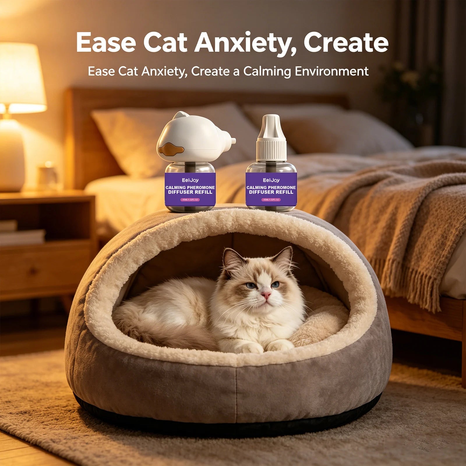 Cat Calming Pheromone Diffuser Kit Anxiety Relief Reduce Scratching Behavior Adapt Environment 3-in-1 Plug-In Calming Diffuser Qme