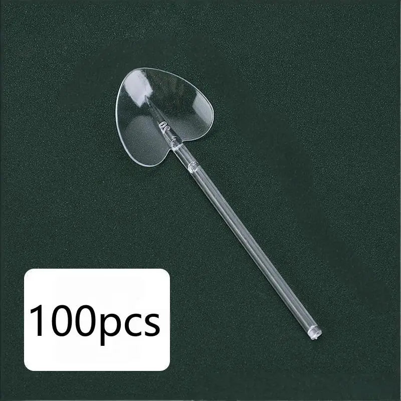 100pcs Heart Shape Disposable Spoons - Colorful Long Handle Dessert Spoons For Ice Cream, Cake, Pastry, Mooncakes | Cute Party Qme A3