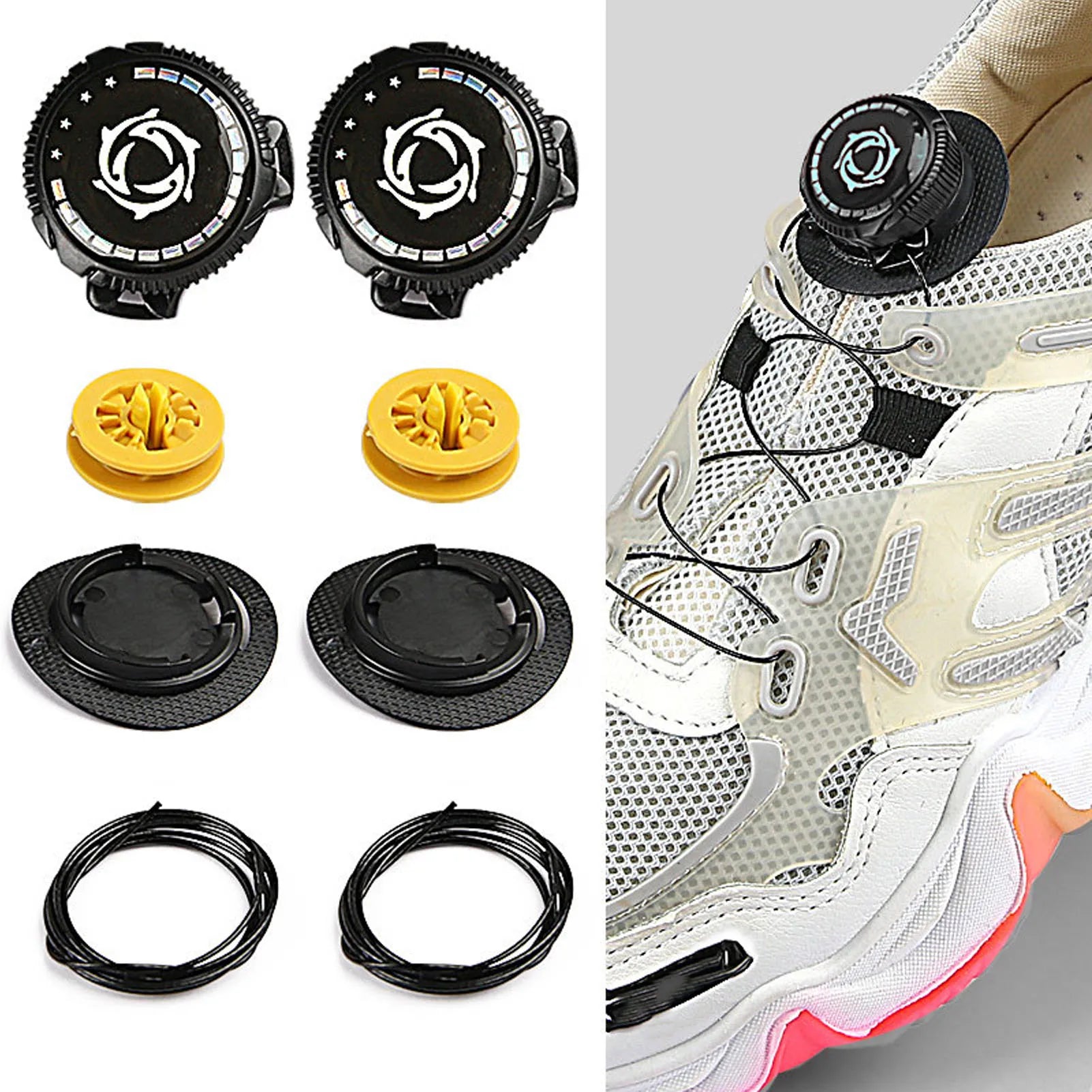 4 Sets Rotating Buckle Shoes Laces Steel Wire Elastic No Tie Shoelaces Black S Size Rotating Buckle Shoes Laces Qme