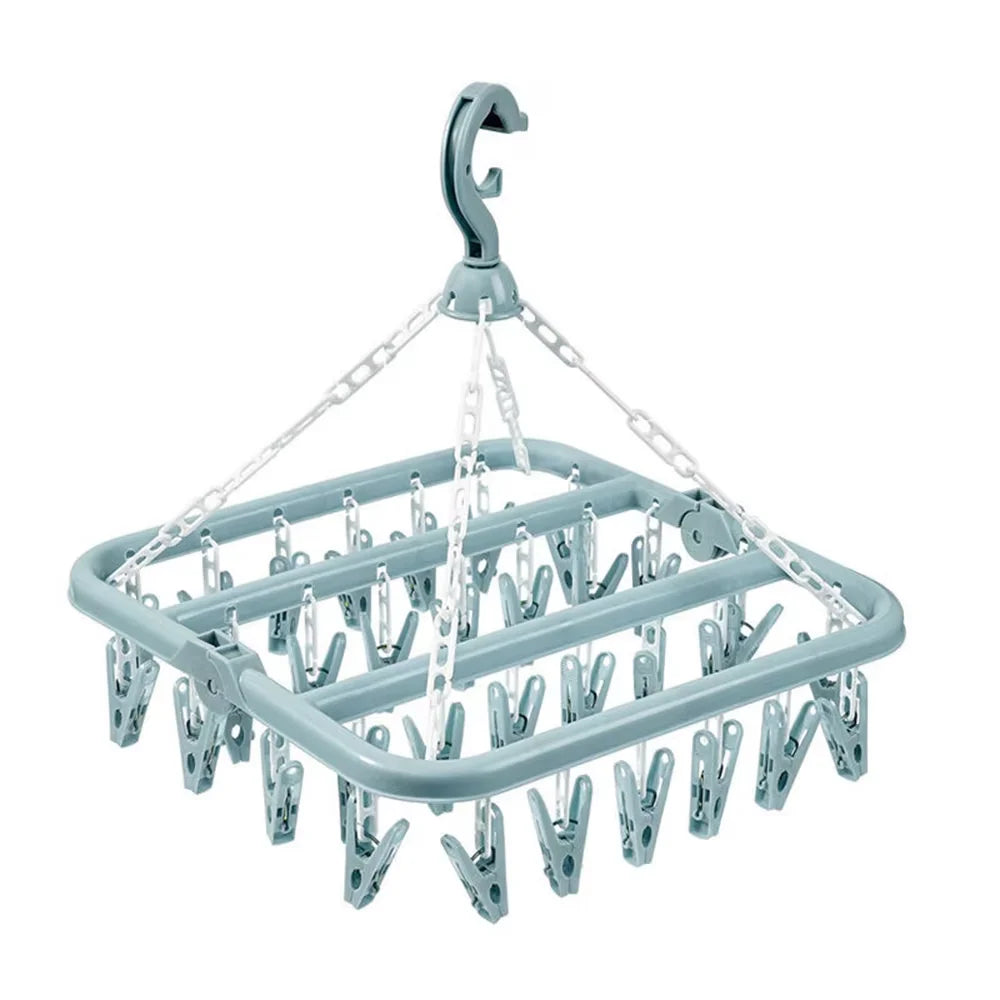 Folding Hangers Multi-Functional Windproof Socks Clip Drying Hangers Household Plastic Clothing Socks Drying Hangers Qme 1pc Blue
