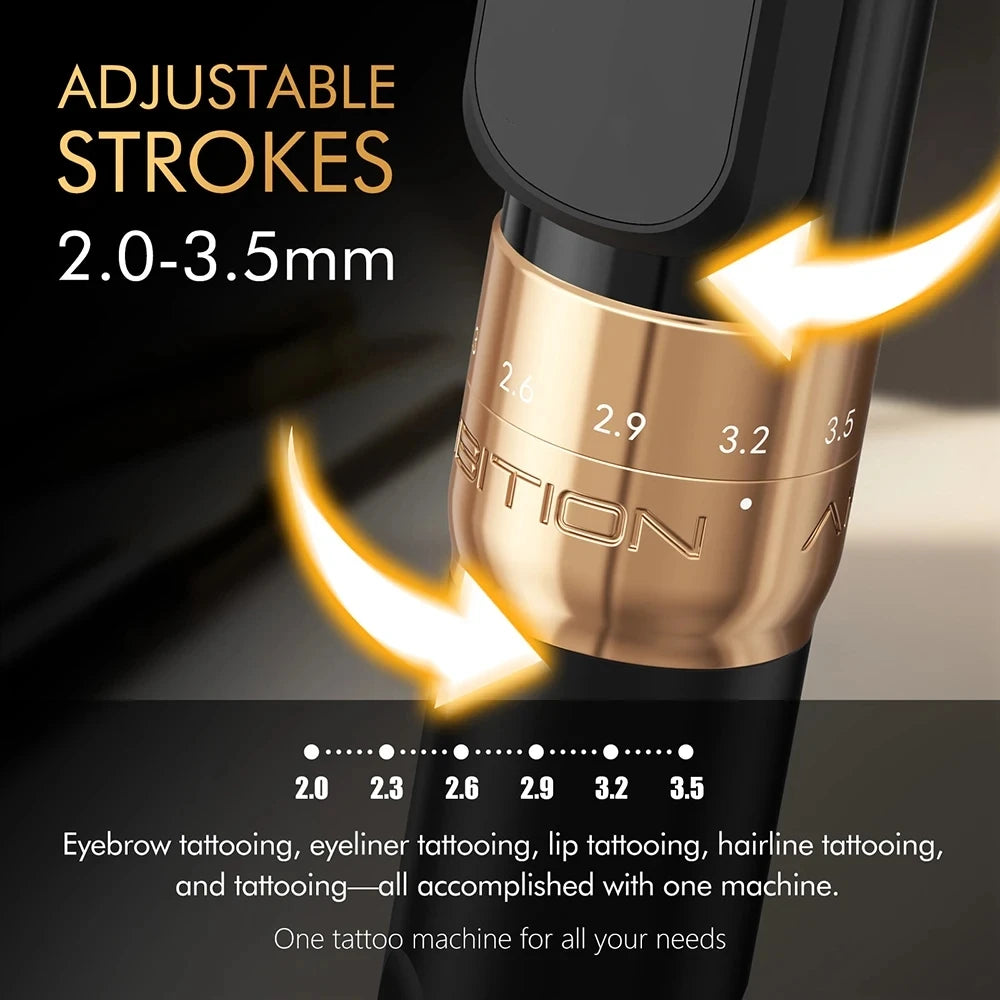 2026 New Sally Permanent Makeup Tattoo Pen Machine Kit Set adjustable PMU Rotary Pen Stroke 2.0-3.5mm AURORA-2 Power Supply Qme