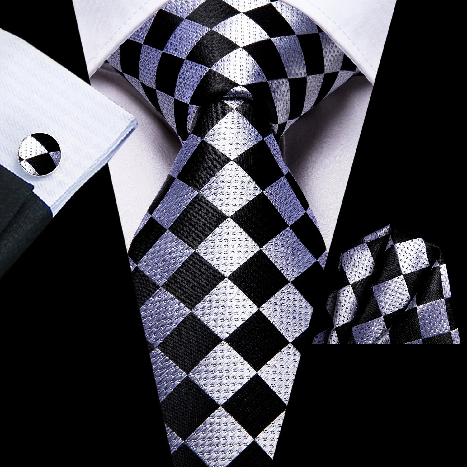 Hi-tie Grey Pink Red Plaids Geometric Tie Men Hanky Cufflink Fashion Qme 1441