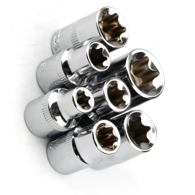 7pcs 3/8In Star Torx Socket E Type E8 E10 E11 E12 E14 E16 E18 Hand Tools Sleeve Converter Wrench Sleeve Joint Converter Set Qme