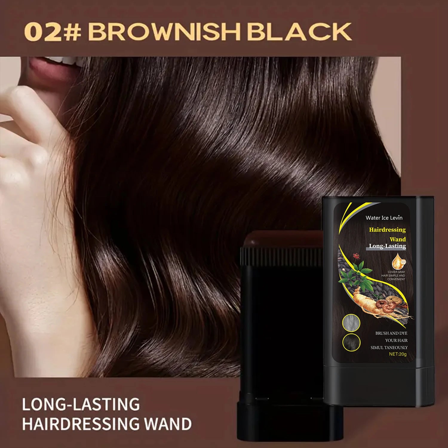 20g Quick Hair Dye Stick, Long-Lasting Effect, Portable Brush Design, Easy to Touch up Color Anytime at Home or on the Go, Suitable for Brown and Black Hair Qme