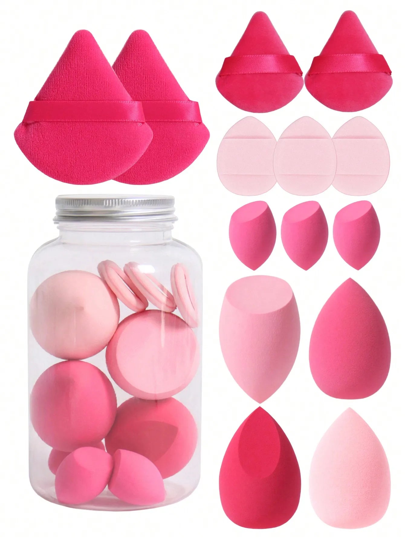 15 Sponges Storage Jar Makeup Hygienic Dual-use Foundation Creams Air Qme rose
