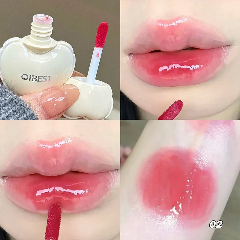 QIBEST 4 Colors Mirror Lips Gloss Jelly Hydrating Lip Glaze Long Lasting Lipstick Tender Student Korean Cosmetics Lip Stain Tint Qme 02