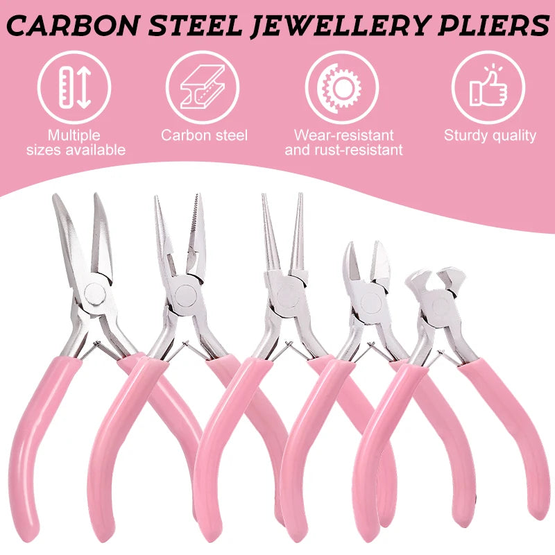 5 Packs Jewelry Pliers Set Professional Jewelry Making Tools With Needle/Round/Chain/Bent/Zipper Pliers for Repair Cut Crafting Qme