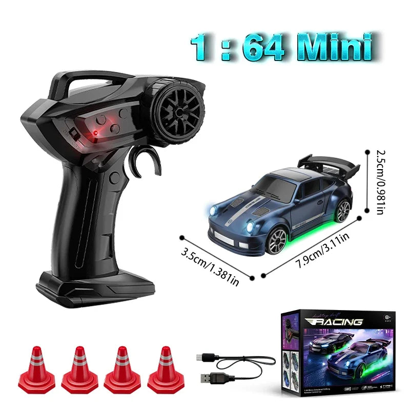 4WD 2.4GHZ RC Simulation Mini Drift Car Palm Racing Model Desktop Toys 1/64 Scale Remote Control Cars Kid Gift For Children Boys Qme E85-BLUE