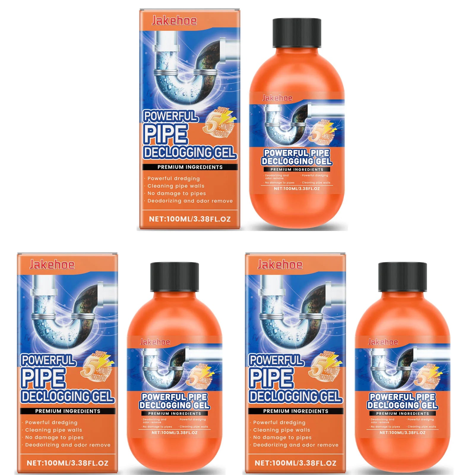 Drainage Pipeline Dredging Agent Easily Eliminating Hard Water Deposits Improves Flushing Effects Powerful Pipe Declogging Agent Qme 3 x 100g Boxed