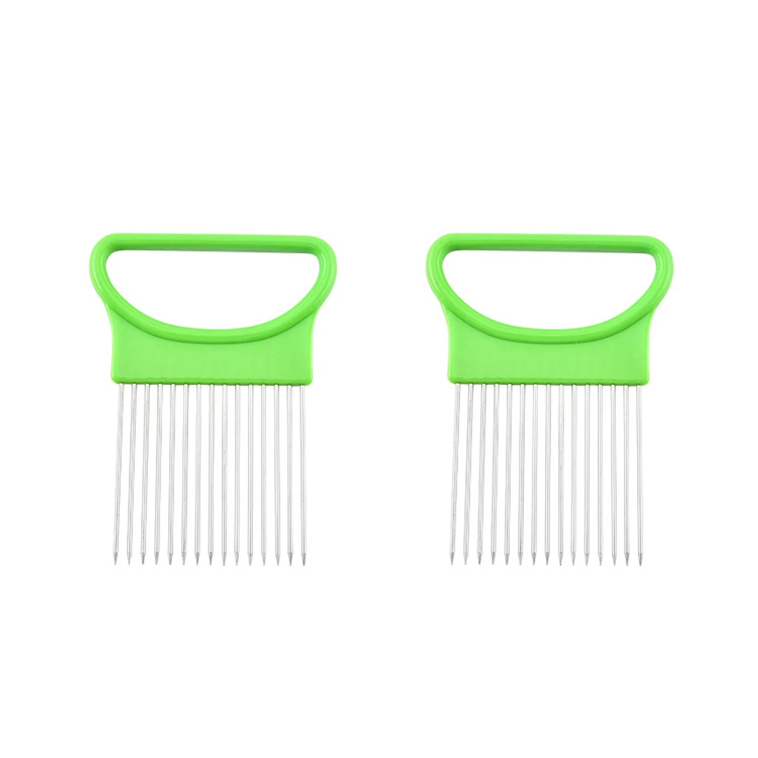 1Pc Effortlessly Slice Onions Colorful Onion Slicer Kitchen Stainless Steel Potato Chip Onion Holder for Vegetable Tomato Eggs Qme green-2pcs