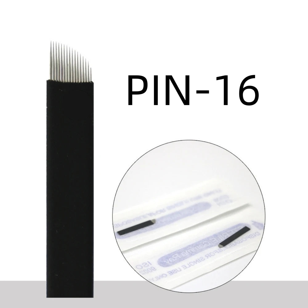 50PCS Black Microblading Needles PMU Tattoo Needles Permanent Makeup Blade 9Pin 12 14 16 U18 Manual Eyebrow Pen Blades Qme Flex 16pin Lot Of 50PCS