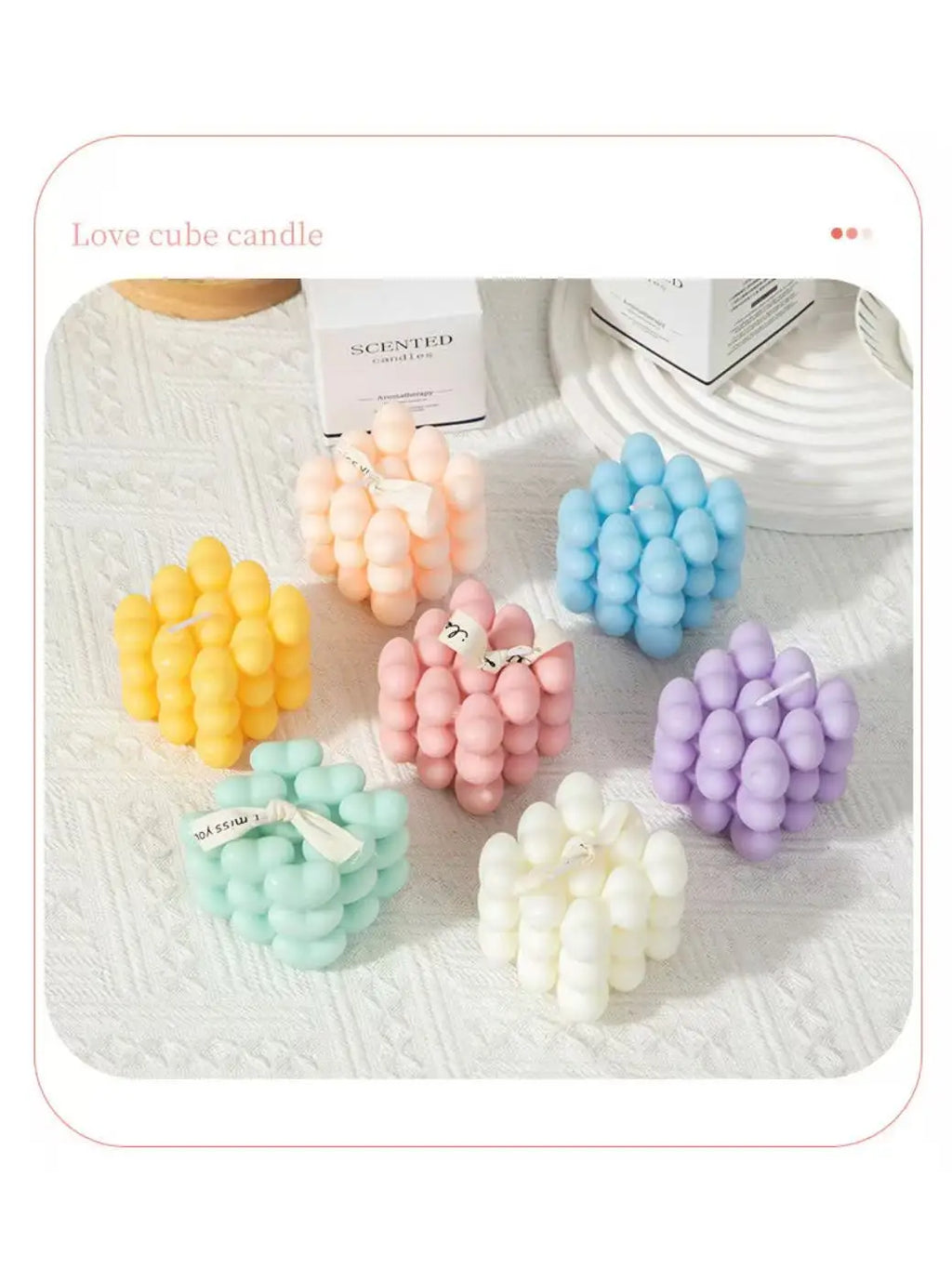 Romantic Heart Cube Fragrance Candle Lovely Bubble Aroma Room Qme
