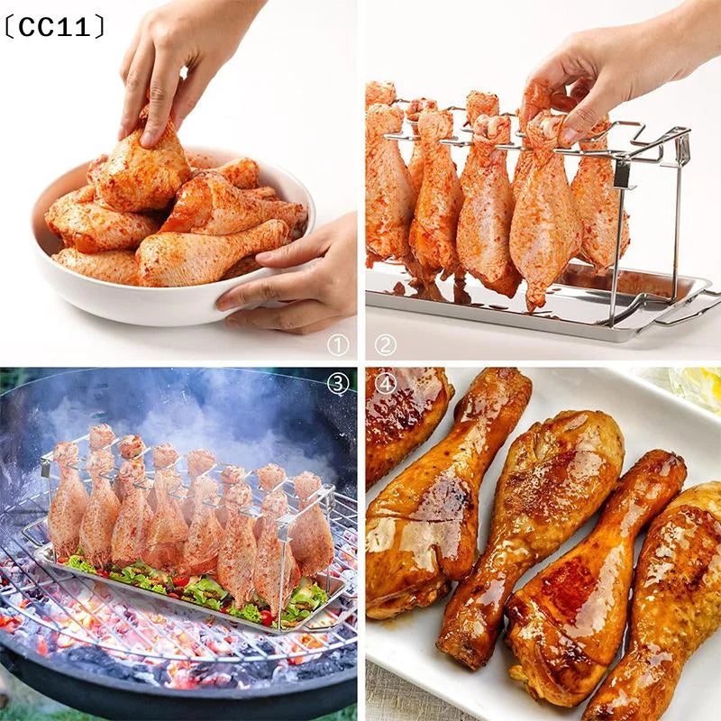 Chicken Leg Wing Rack Grill Smoker Oven Easy Use 14 Slots Drumstick Qme