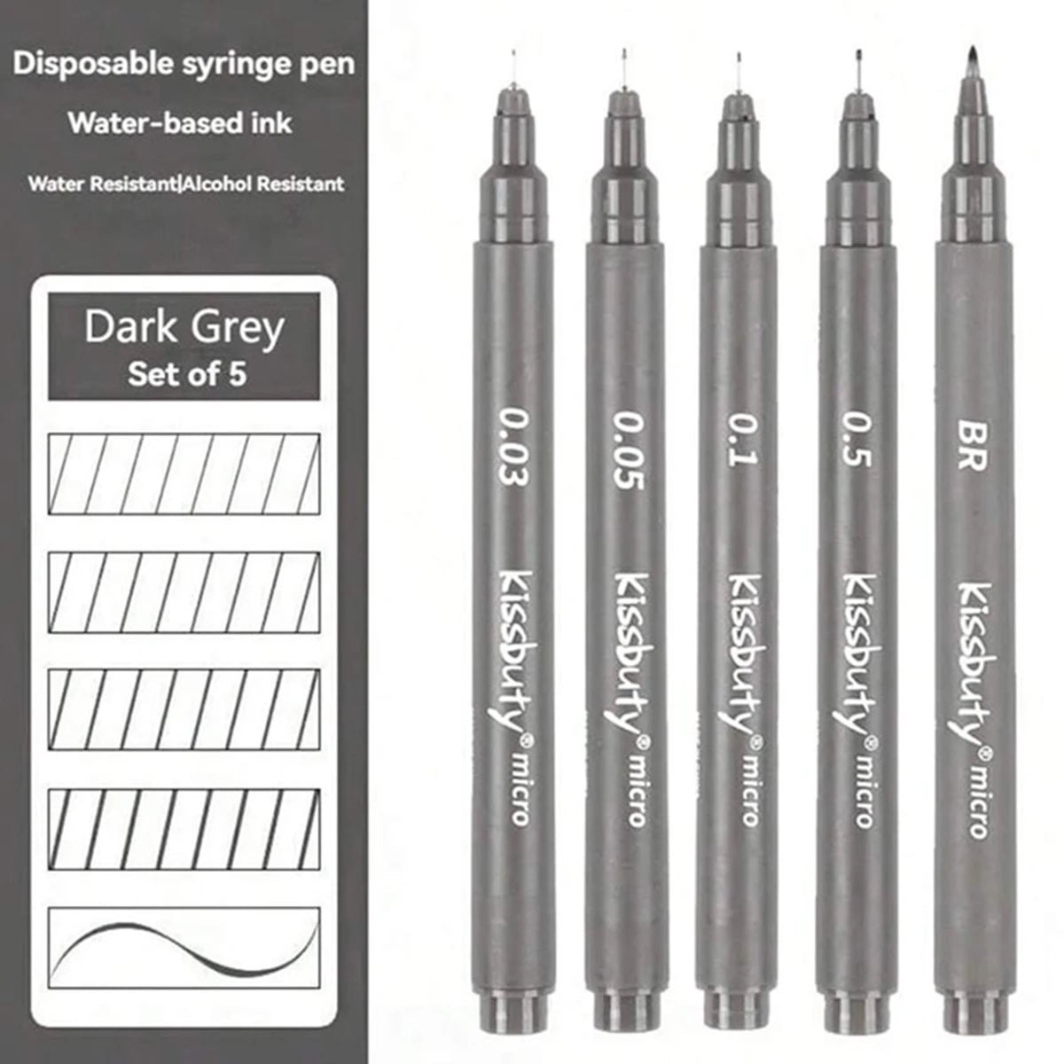 3/5PCS Multi-needle Fine Line Drawing Pen Set, Waterproof Quick-Dry Art Marker Pens for Sketching Cartoon & Drafting Design Qme 5pcs-Dark gray