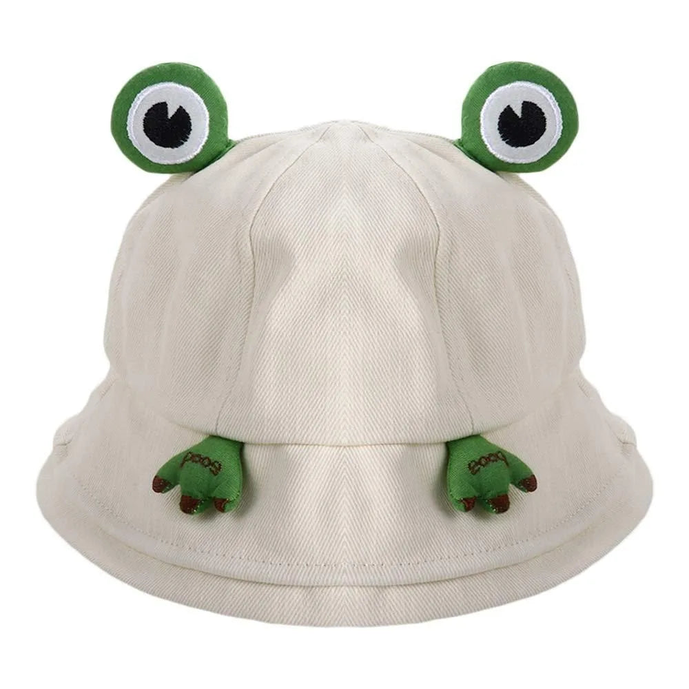 Cute Big Brim Frog Fisherman Hat Sun Protection Breathable Women Qme Beige