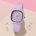 1 pcs candy colored silicone watch, student sports strap, college style square quartz watch Qme PURPLE
