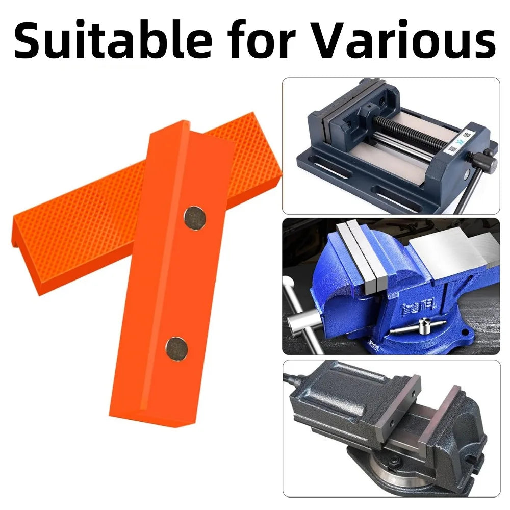 2Pcs 4/5/6 Inch Magnetic Soft Pad Jaw Plain Grooves Soft Nylon Bench Jaw Fixing Protection Pads For Metal Bench Machine Tools Qme