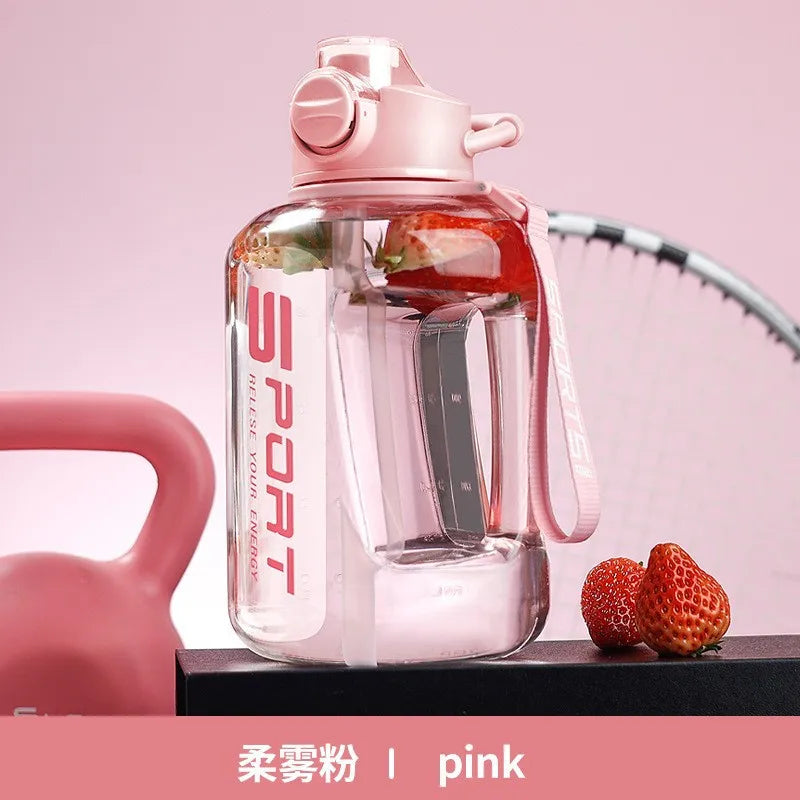 Extra Large Capacity Sports Fitness Straw Water Bottle Qme Pink