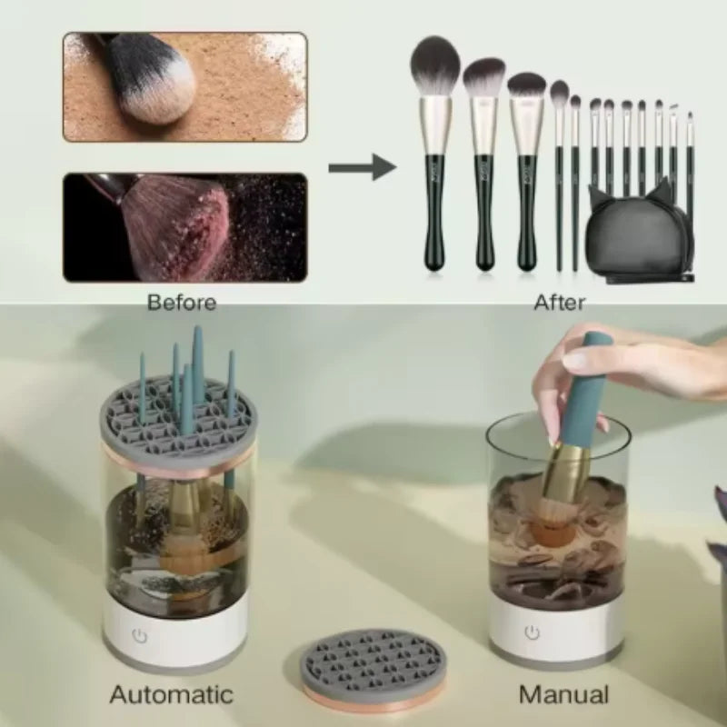 Electric USB Plug Portable Makeup Brush Cleaner with Rubber Makeup Machine Quick Cleaner Cleaning Brush Collar Brus Qme