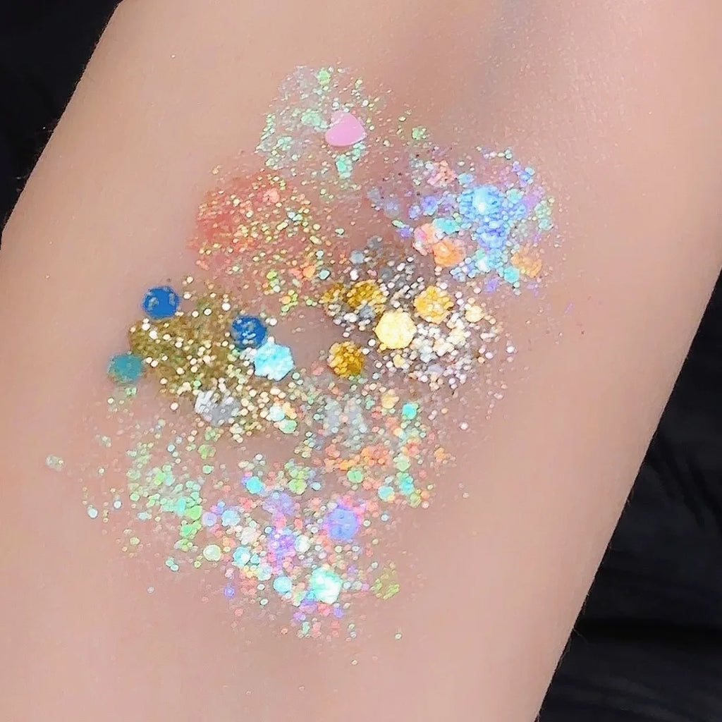 Shiny Sequins Flakes Eyeshadow Palette Self Adhesive Glitter Gel Hair Body Nail Blue Pink Yellow Sequin Gel Makeup Decoration Qme