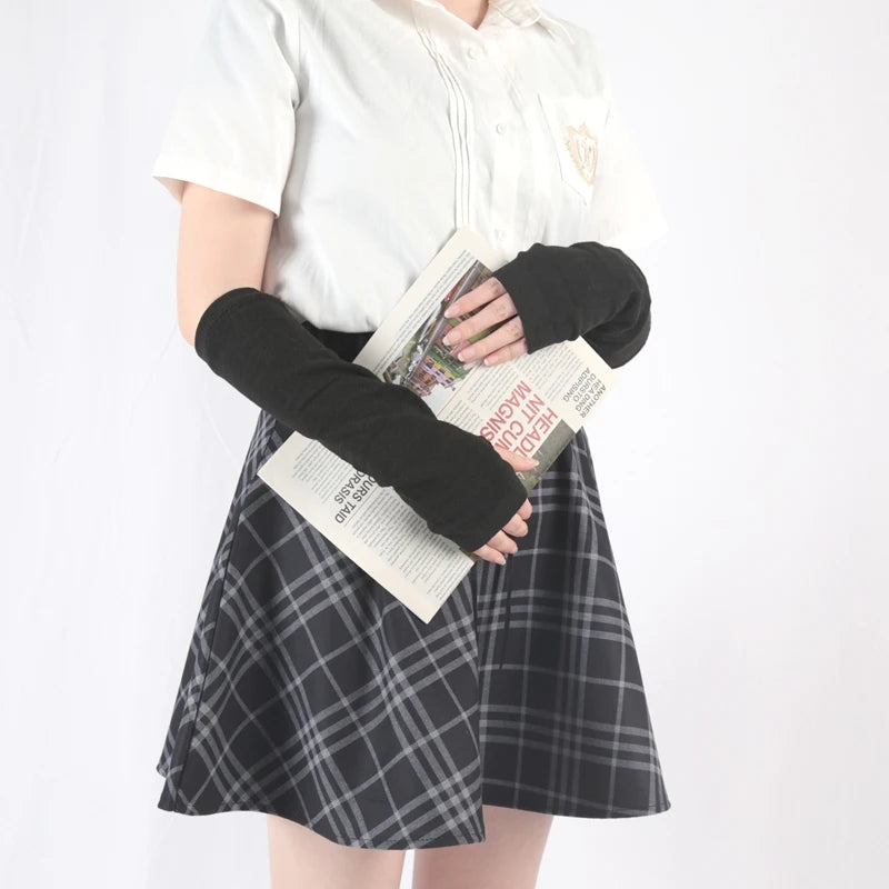 Punk Y2K Gothic Lolita Sleeves Fingerless Gloves Cuff Women Knitted Qme
