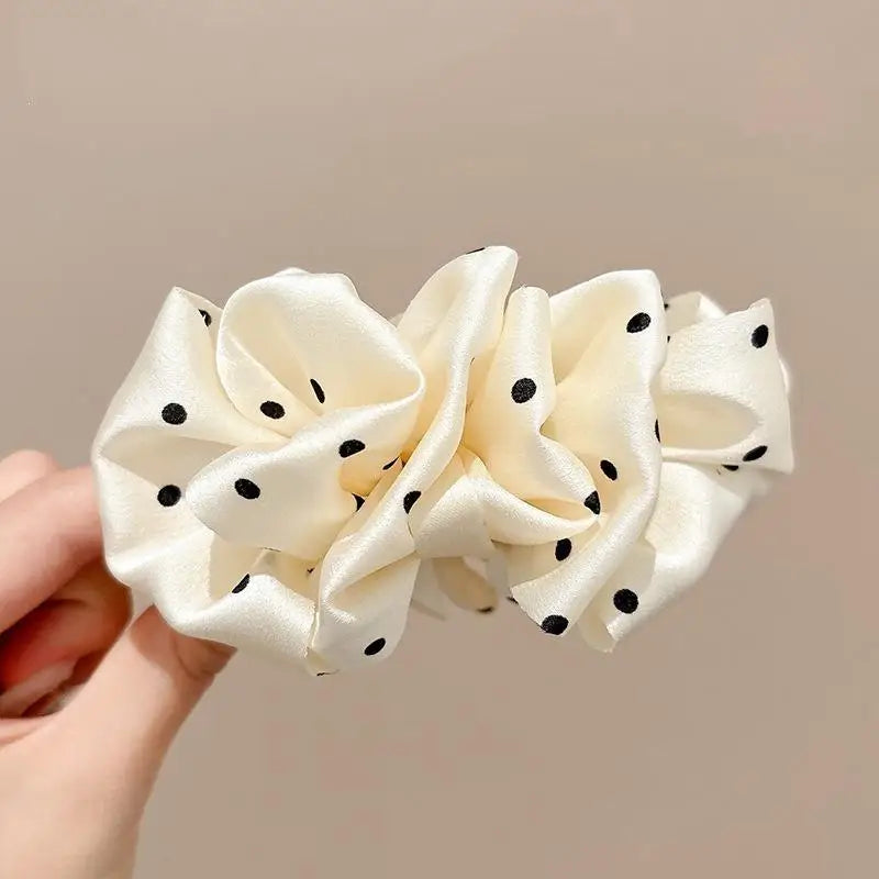 Large Polka Dot Satin Ruffled Hair Claw Clip Strong Non Slip Hold Qme A2