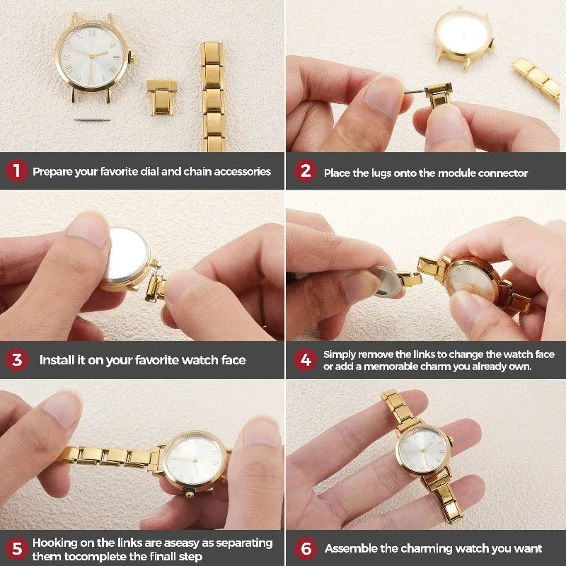 2026 Golden Round Watch Gift Watch Men Women 9MM Width Italian Elastic Charm Stainless Watch Header Linker Bracelets Jewelry DIY Qme
