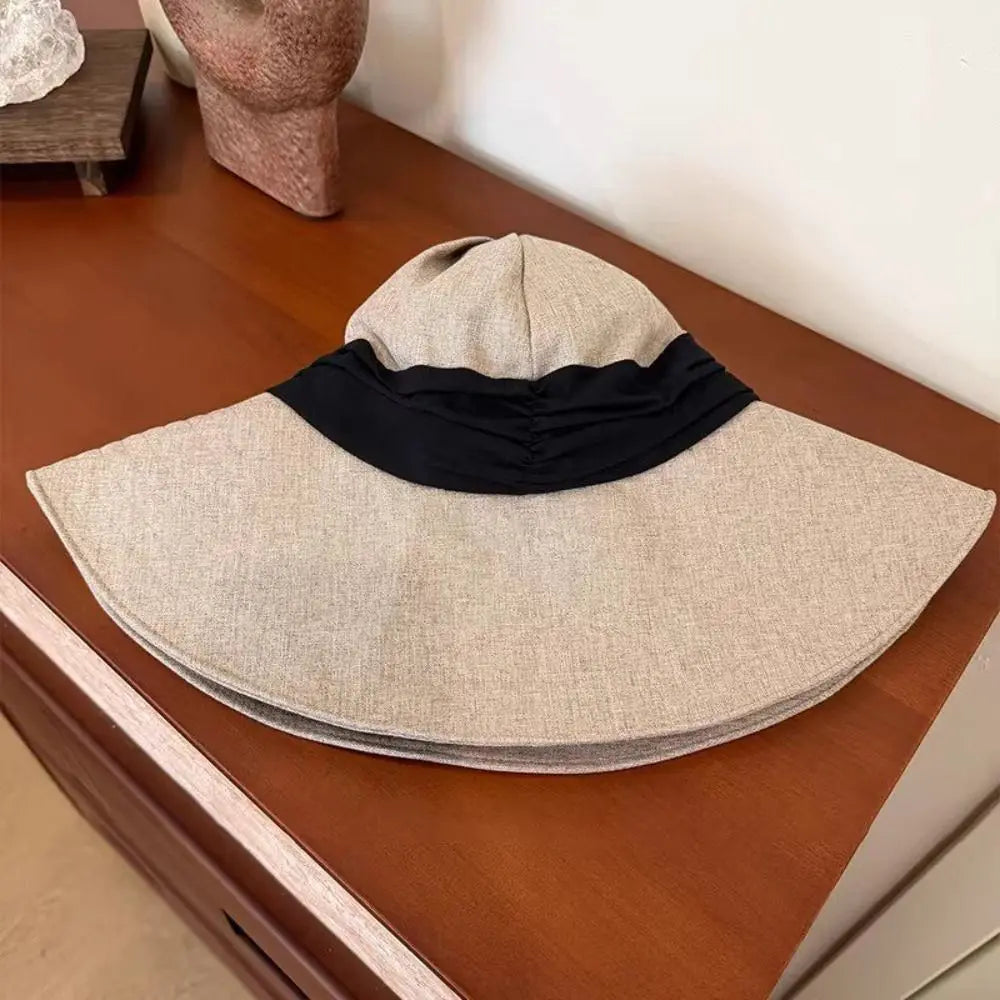 Solid Color Cotton Linen Fisherman Hat Cotton Linen Wide Brim Sunshade Hat Breathable Sun Protection Summer Sun Hat Ladies Qme