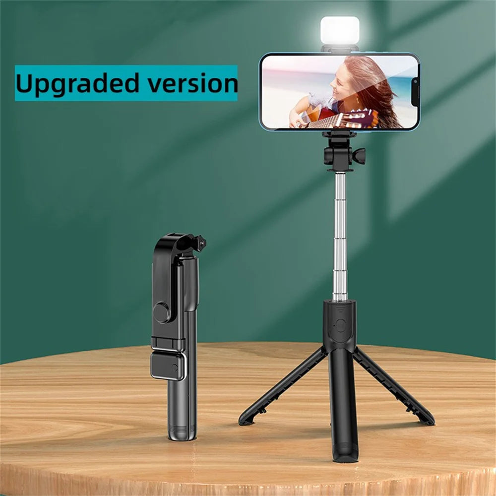 Portable Wireless Bluetooth Selfie Stick Tripod Stand Multifunctional Tripod With Wireless Remote Shutter For IOS Android Phone Qme Black With Light