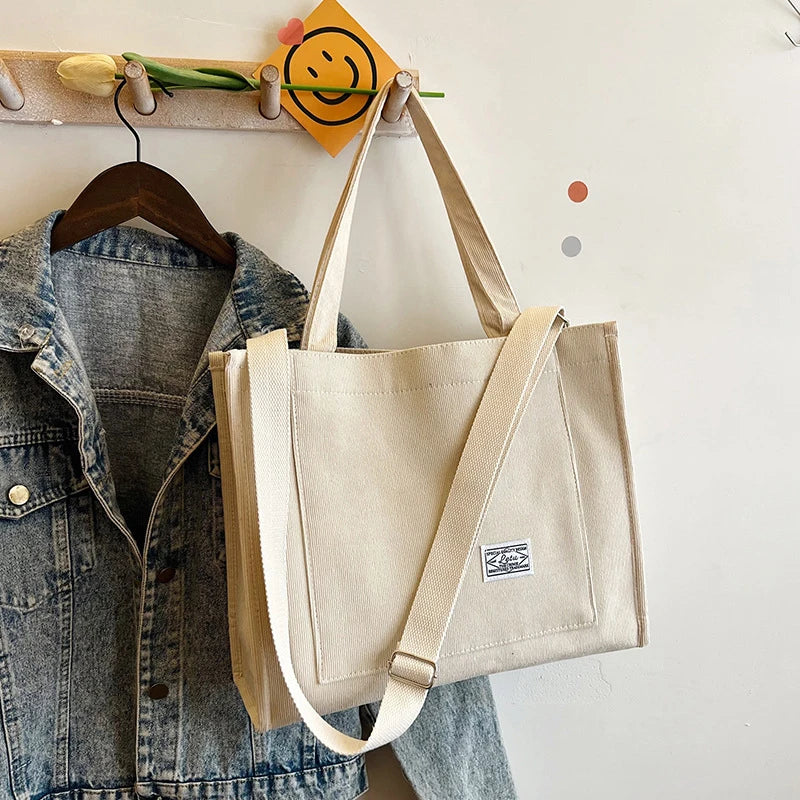 Corduroy Shoulder Bag 2024 New Women Small Square Bag Fashion Ladies Student Handbag Large-capacity Shoulder Cross Bag Tote Bag Qme White