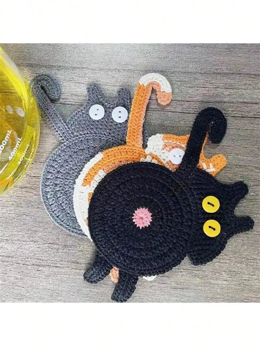 Peeking Cat Crochet Coasters-cat Gifts Lovers-cat Coaster Insulation Qme