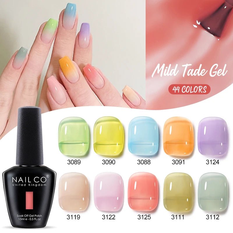Nailco Jelly Gel Nail Polish Transparent Varnishes 44 Colors Red Pink Qme