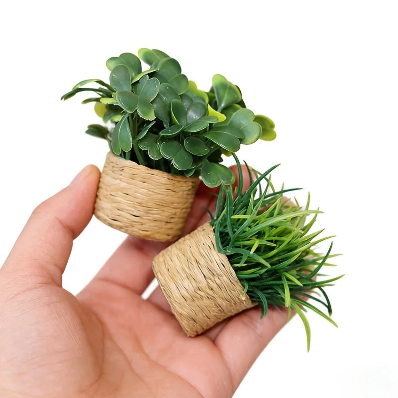 Artificial Potted Plants, Cute Mini Plants Potted Landscape Suitable for Indoor Outdoor Home Kitchen Desk Office Qme