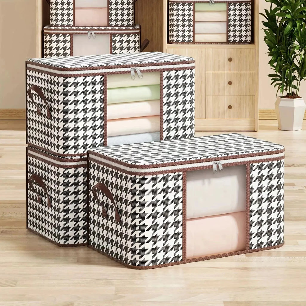 Visible Large Capacity Storage Box Portable Household Clothes Organizer With Handles Foldable Dustproof Quilt Zipper Container Qme